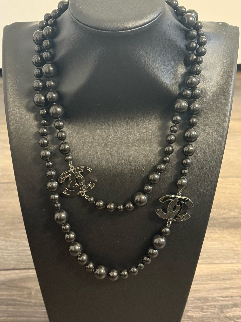 Chanel Black Bead CC Globe Long Necklace